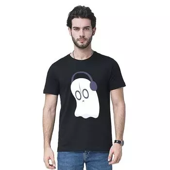 Футболка с принтом «Милый питомец и наушники», супер футболка «Лучшие друзья», хлопковая футболка с принтом на переводной бумаге без выреза S чёрный