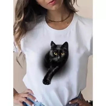 Футболка с принтом модная 3D кошка милая тенденция милая женская одежда одежда с коротким рукавом летние футболки женская графическая футболка S