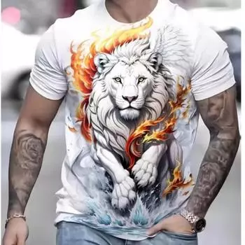 Футболка с принтом модного льва для мужчин, уличная мода, Harajuku, круглый вырез, короткий рукав, ретро, большие удобные топы S