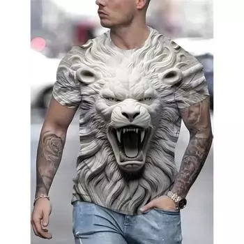 Футболка с принтом модного льва для мужчин, уличная мода, Harajuku, круглый вырез, короткий рукав, ретро, большие удобные топы S