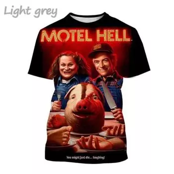 Футболка с принтом Motel Hell 3D, футболка с изображением фильма ужасов для мужчин и женщин, круглая горловина, короткие рукава, повседневная мужская одежда для косплея, топ 100
