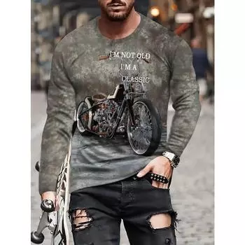 Футболка с принтом мотоцикла в стиле ретро — удобная футболка с длинным рукавом и круглым вырезом — сезонная мужская футболка с принтом букв — идеальная одежда на весну/осень и подарок для него M
