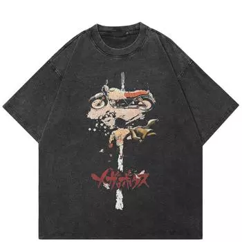 Футболка с принтом мотоцикла в уличном стиле, черная футболка из хлопка, стираная, унисекс, топы, футболки, летняя футболка с короткими рукавами S чёрный
