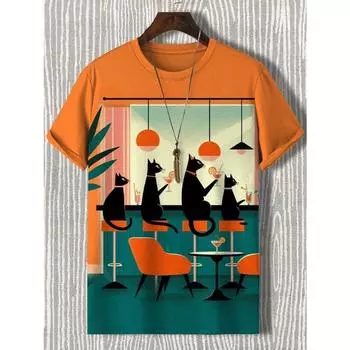 Футболка с принтом мультяшного кота для мужчин, футболка в стиле аниме, топы для активного отдыха в стиле хип-хоп, повседневная свободная футболка с коротким рукавом, мужская одежда S