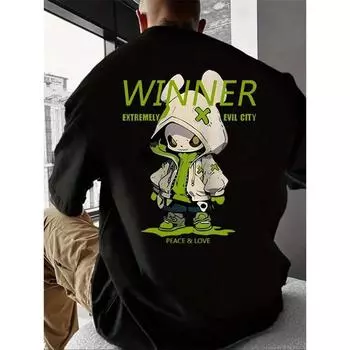 Футболка с принтом мультяшного кролика для мужчин, летняя, повседневная, с короткими рукавами, для мужчин, для городской улицы, модные футболки для мужчин S