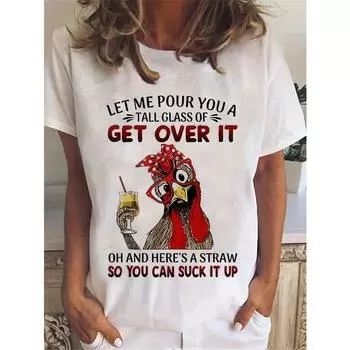 Футболка с принтом мультяшной курицы, повседневный топ с коротким рукавом для весны и лета, женская одежда S