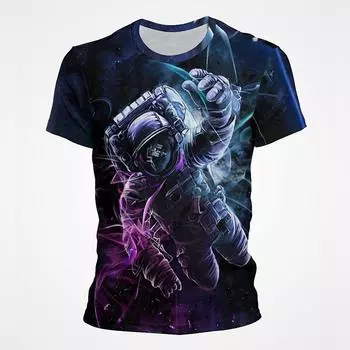 Футболка с принтом на всю длину от Space Astronaut Universe Graphic Men 2023 New Summer Harajuku с круглым вырезом и коротким рукавом, оптовая продажа S