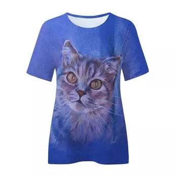 Футболка с принтом «Настоящий кот» 3D, мужская и женская, с короткими рукавами и круглым вырезом S