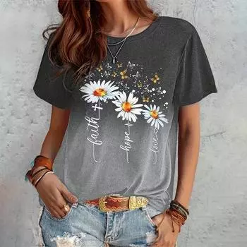Футболка с принтом одуванчика Harajuku Vintage с короткими рукавами, футболки с круглым вырезом, забавный топ, свободная женская одежда S