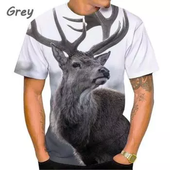 Футболка с принтом оленя 3D, мужская мода, смешная уличная хип-хоп футболка в стиле Харадзюку S