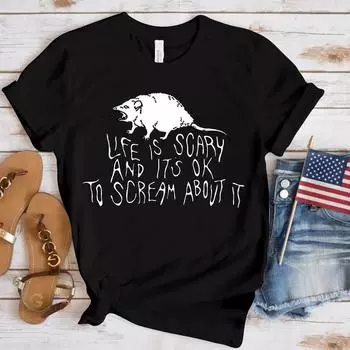 Футболка с принтом опоссума, уличная забавная футболка, женский топ, футболка в стиле Харадзюку в стиле хип-хоп для женской одежды, милая милая футболка с опоссумом S