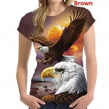 Футболка с принтом орла 3d, женская мода, футболки, свободные топы, футболки, женская одежда, футболка с изображением животных, повседневная уличная футболка, женская S