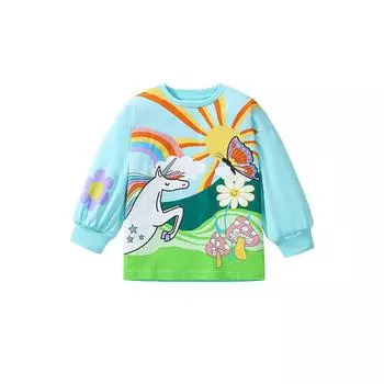 Футболка с принтом «Осень» для девочек, милый хлопковый топ с длинными рукавами для девочек, детская футболка с европейскими и американскими рисунками 130 синий