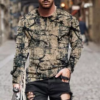 Футболка с принтом «Осенняя свежая красная роза» с 3D-цифровой печатью, повседневная мужская футболка с круглым вырезом и длинным рукавом S