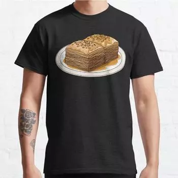 Футболка с принтом «Пахлава: восхитительный десерт на тарелке» размера плюс S-3XL Мужские топы Модная одежда Футболки S чёрный