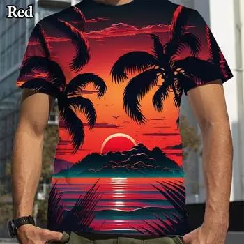 Футболка с принтом пальмового дерева 3D с коротким рукавом, дышащая, мужская и женская, повседневная модная футболка S синий