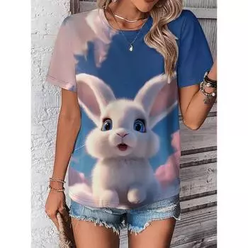 Футболка с принтом пасхального кролика и яйца для женщин, повседневная женская футболка с круглым вырезом и коротким рукавом, новинка в женских пасхальных футболках, одежда S