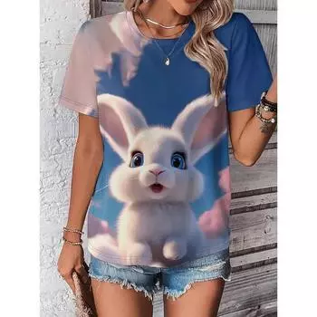 Футболка с принтом пасхального кролика и яйца для женщин, повседневная женская футболка с круглым вырезом и коротким рукавом, новинка в женских пасхальных футболках, одежда S