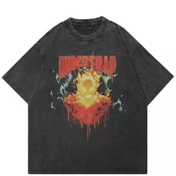 Футболка с принтом пламени в уличном стиле, черная футболка из хлопка, топы унисекс, футболки, летняя футболка с короткими рукавами S чёрный