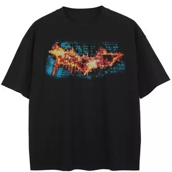 Футболка с принтом пламени в уличном стиле, черная футболка из хлопка, топы унисекс, футболки, летняя футболка с короткими рукавами S чёрный