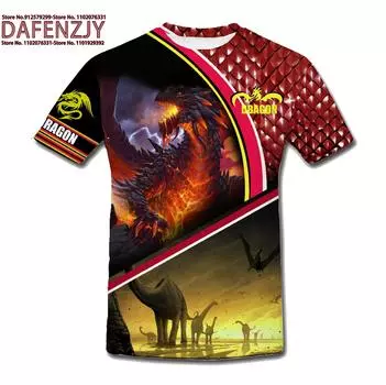 Футболка с принтом психоделического животного-дракона, мужская, с коротким рукавом и крутой 3D-графикой S синий