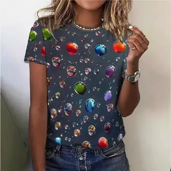 Футболка с принтом «Пузырьки и капли» в винтажном стиле с круглым вырезом 3D, женская модная футболка с короткими рукавами на весну/лето S