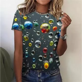 Футболка с принтом «Пузырьки и капли» в винтажном стиле с круглым вырезом 3D, женская модная футболка с короткими рукавами на весну/лето S