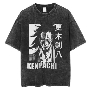 Футболка с принтом японского аниме Bleach Zaraki Kenpachi Graphic T Shirt Men Women Manga T Shirts Harajuku Male Oversize Washed Cotton T Shirt S чёрный