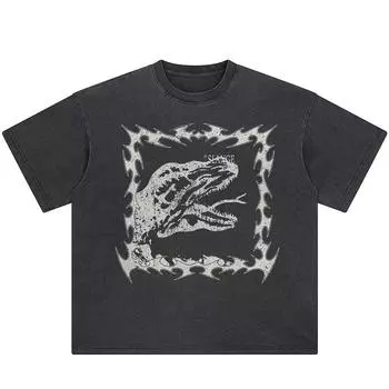 Футболка с принтом ящерицы в уличном стиле, черная футболка из хлопка, топы унисекс, футболки, летние футболки с короткими рукавами M чёрный