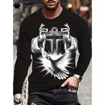 Футболка с принтом Redemption Pattern Мужские футболки с принтом Dove 3D Мужская одежда Мужская футболка с длинным рукавом Винтажная футболка Топ L