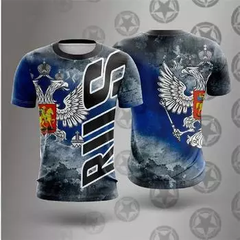 Футболка с принтом российского флага, мужская одежда, футболки с коротким рукавом и круглым вырезом, топ с 3D-принтом, русский узор, уличная одежда, свободные футболки S