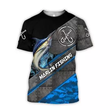 Футболка с принтом «Рыбалка» с 3D-принтом, летняя, мужская, модная, повседневная, большого размера, с круглым вырезом, быстросохнущая, с коротким рукавом S