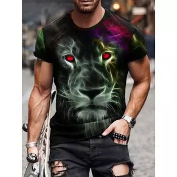 Футболка с принтом с изображением свирепого волка, мужская, 3D, стильная, летняя, модная, повседневная, с круглым вырезом, мужская, с коротким рукавом S