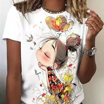 Футболка с принтом «Счастливая маленькая девочка», повседневный топ с круглым вырезом и короткими рукавами для весны и лета, женская одежда S