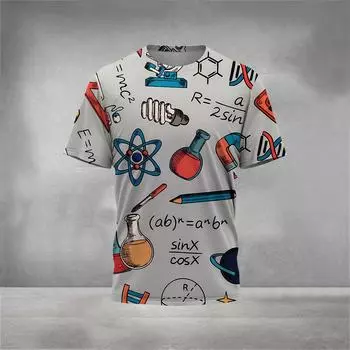 Футболка с принтом Science 3D, мужская летняя футболка с круглым вырезом и коротким рукавом, свободный повседневный топ, свободная уличная одежда Harajaku S