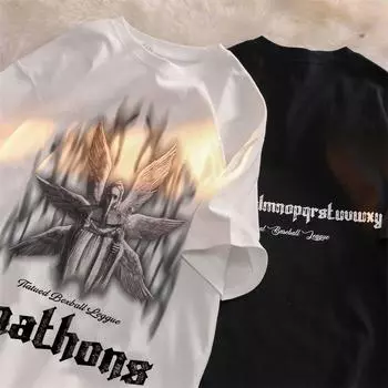 Футболка с принтом «Серафим» для мужчин и женщин. Ретро-стиль. Уличная одежда. Летняя модная тенденция. Повседневный удобный дизайн. Топ с короткими рукавами для пар. Harajuku. S белый