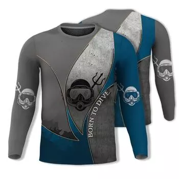 Футболка с принтом серии Diving, осенняя мужская футболка с круглым вырезом, повседневная, с длинным рукавом, свободный пуловер, модная уличная мужская одежда S