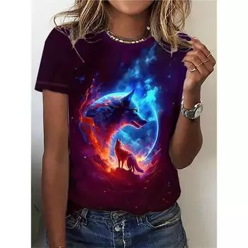 Футболка с принтом серого волка, повседневный топ с круглым вырезом и короткими рукавами для весны и лета, женская одежда XS