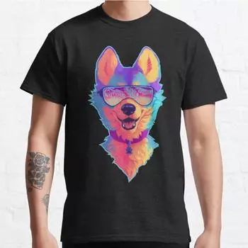 Футболка с принтом Sparkle Dog размера плюс S-3XL, мужские топы, модная одежда, футболки S чёрный