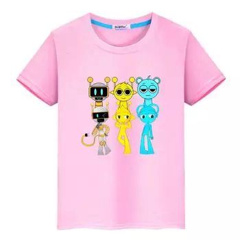 Футболка с принтом Sprunki для мальчиков 10 лет, 100% хлопок, топы с аниме, милые короткие футболки Sprunki, футболка с принтом y2k, одежда для девочек 100 чёрный