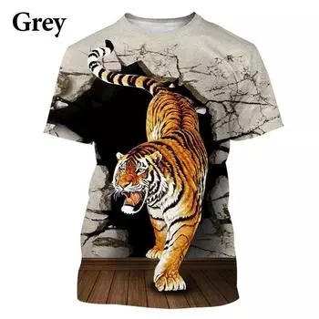 Футболка с принтом тигра и диких животных, летняя, мужская/женская, с круглым вырезом, повседневная, с коротким рукавом, свободного покроя, модная мужская одежда S