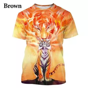 Футболка с принтом тигра и диких животных, летняя, мужская/женская, с круглым вырезом, повседневная, с коротким рукавом, свободного покроя, модная мужская одежда S