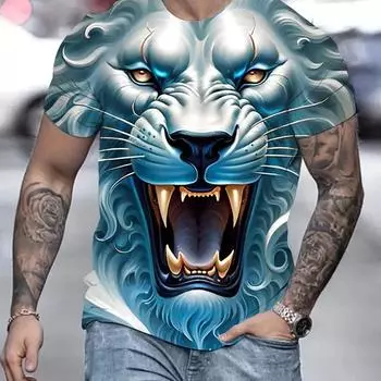 Футболка с принтом тигра, мужские рубашки с 3D животными, летние мужские пуловеры с короткими рукавами, топы большого размера, футболки, мужская одежда S
