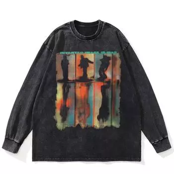 Футболка с принтом тигра в стиле хип-хоп, черная, стираная, хлопковая, унисекс, большие размеры, длинные рукава S чёрный