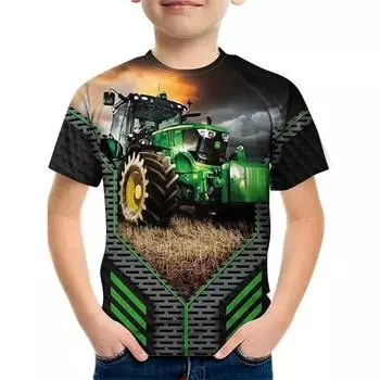 Футболка с принтом «Тягачи для детей» на 3D-принте, одежда для мальчиков, топы для девочек, футболка с коротким рукавом для детей с изображением машин и тракторов, летние футболки для мальчиков 100cm