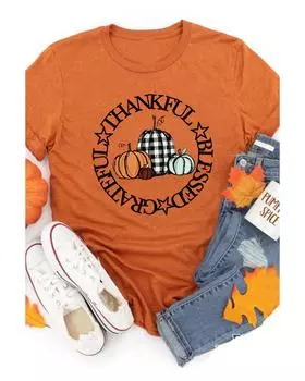 Футболка с принтом тыквы Azura Exchange Thankful Blessed Grateful XL оранжевый