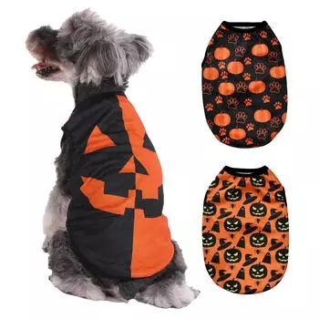 Футболка с принтом тыквы и призрака на Хэллоуин для собак маленьких и средних собак, кошек, дышащий жилет для щенка, костюм шнауцера, йоркширского питомца XS