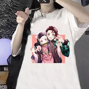 Футболка с принтом «Убийца демонов», летние женские/мужские модные футболки с короткими рукавами, студенческие топы с круглым вырезом и принтом, рубашки S чёрный