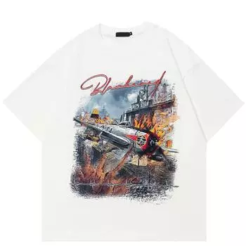 Футболка с принтом «Уличный боец» Хлопковая футболка Унисекс Топы Футболки Футболка с короткими рукавами M белый