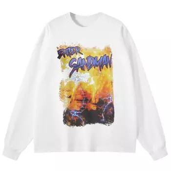 Футболка с принтом «Вулкан» в уличном стиле, хлопковые унисекс-топы, футболки с длинными рукавами M белый